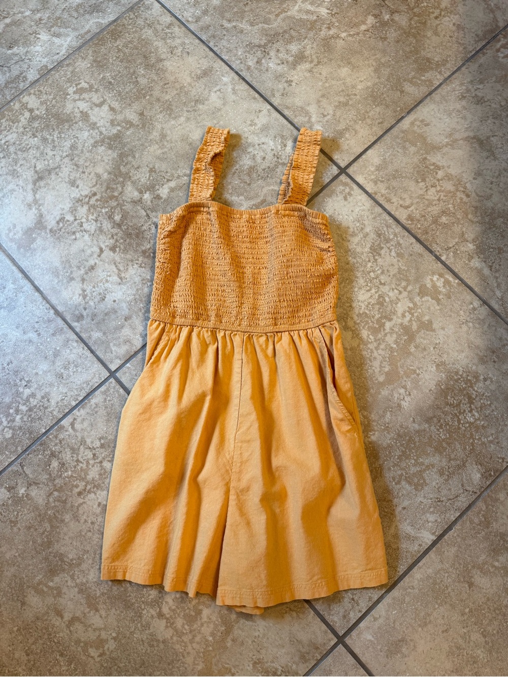 HSmocked Strap Romper in Mustard Yellow